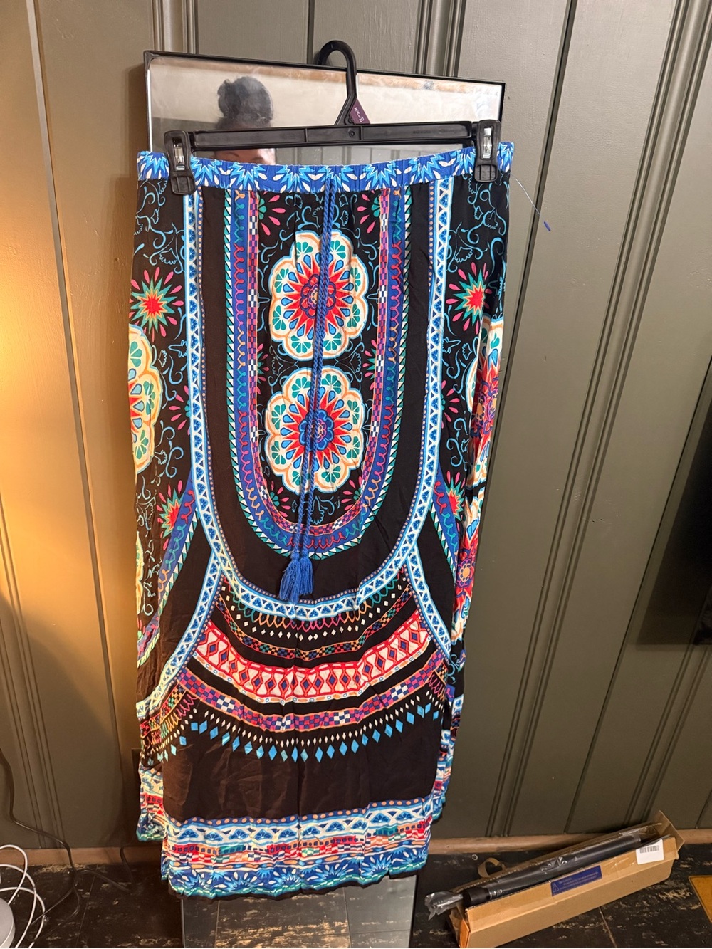 Flying Tomato Blue and Black Boho Print Maxi Skirt